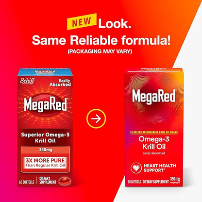 MegaRed Omega-3 Krill Oil 350mg Softgels, (60 Count Omega-3 Fatty