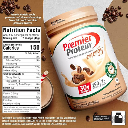 Premier Protein Powder, Cafe Latte, 30g 1g Sugar, 100% Whey 17 Servings, 23.9 Ounce 1)