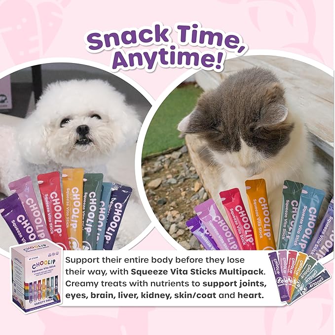 Squeeze Vita Stick Lickable Treats for Dogs & Cats. 49 Variety support sticks with essential multivitamins. Soft and tasty paste for all life stages
