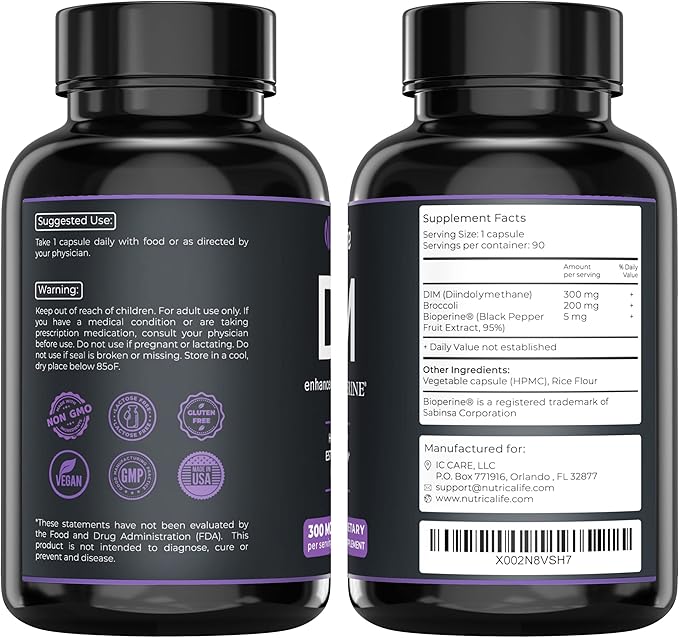DIM Supplement 300mg - Diindolylmethane with Broccoli & BioPerine - Hormone Balance Support for Women & Men, Estrogen Metabolism, Menopause Relief & Hormonal Acne Control - 90 Vegan Caps