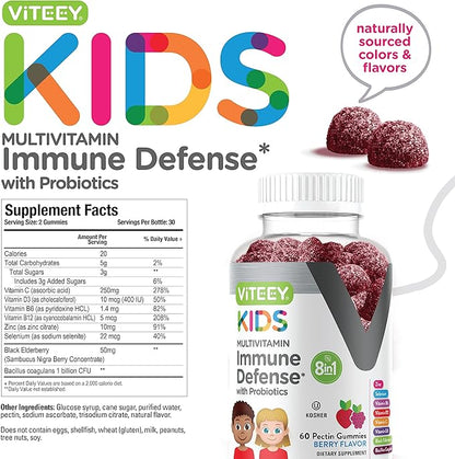 Kids Multivitamin Gummies with Probiotics 8-1 Kids D3, B12, B12, B6, B6, Zinc,