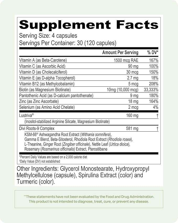 divi Hair Vitamins for Women and Men 30 Day 120 Count