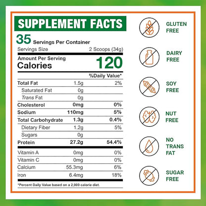 Zammex Organic Pea Protein Powder, 27g 100% Vegan 2.62lbs, Natural