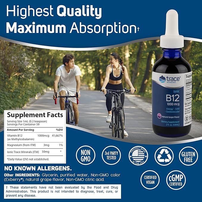 Trace Minerals | Liquid Ionic Vitamin B12 1000 1000 mcg 2 fl 59 Servings