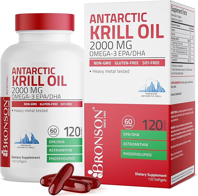 Bronson Antarctic Krill Oil 2000 mg Omega-3s EPA, 120 Softgels (60 Servings)