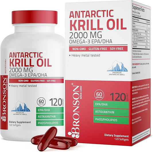 Bronson Antarctic Krill Oil 2000 mg Omega-3s EPA, 120 Softgels (60 Servings)