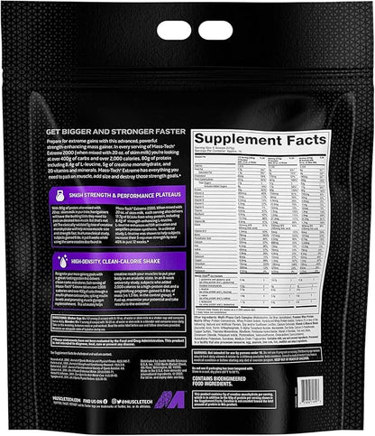 MuscleTech Mass Gainer Protein Powder, Mass-Tech Extreme 2000, Muscle Builder Whey Protein Powder, Protein + Creatine + Carbs, Max-Protein Weight Gainer for Women & Men, Vanilla, 20 lbs