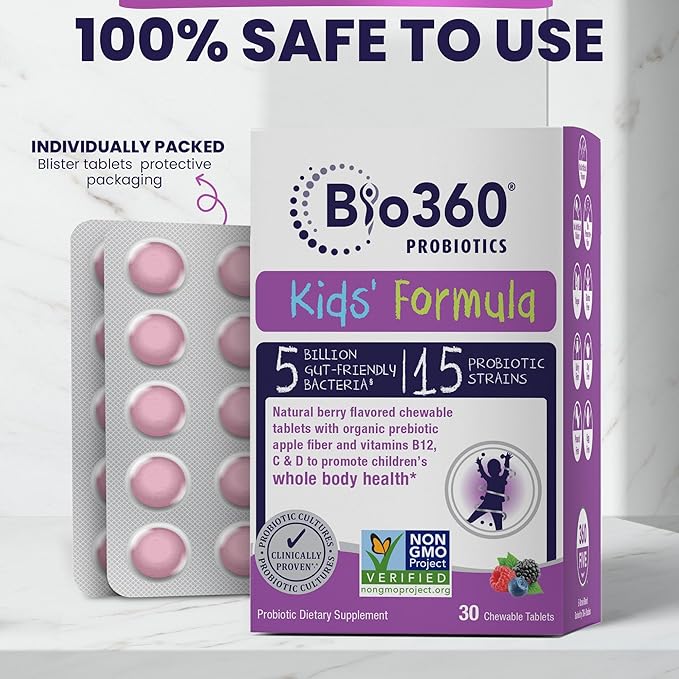 Kids Probiotic Supplement, Daily Support 15 Strains 5 Billion 30 Chewable