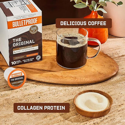 Bulletproof The Original + Collagen Single-Serve Coffee Pods, 10 Count, 100% Arabica Coffee Sourced from Central and South America