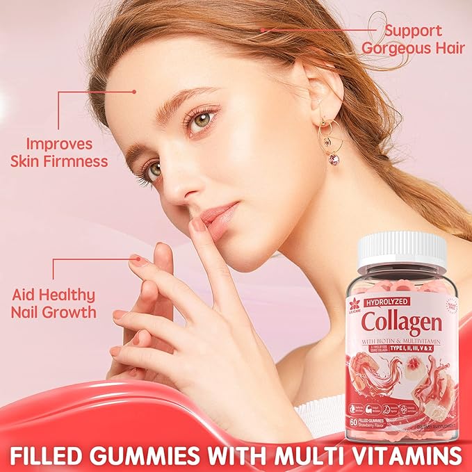 2Pack Sugar-Free Hydrolyzed Collagen Peptide Filled 1500mg Protein 5000mcg Biotin D3 B6 B6 B12 B12 for