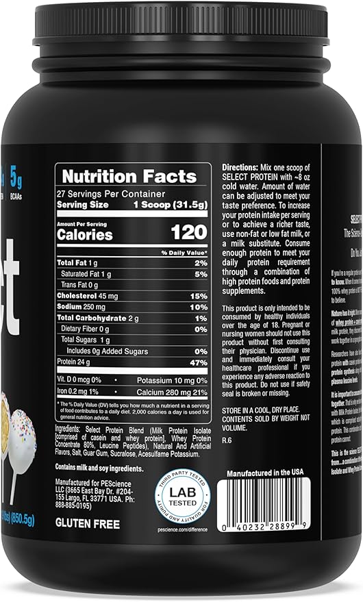 PEScience Select Low Carb Protein Powder, Cake Pop, 27 Serving, Keto Friendly and Gluten Free