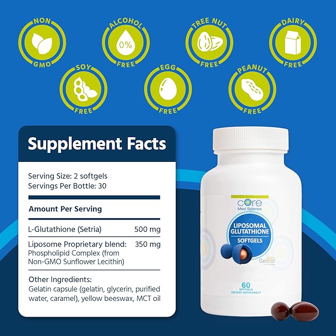 Core Med Science Liposomal Glutathione Supplement (500mg, 60 60 Softgels)