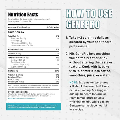 Genepro Unflavored Protein Powder (3rd Generation, 30 Servings)