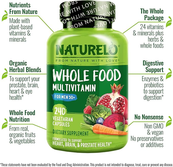 NATURELO Whole Food Multivitamin for Men 50+ 240 Capsules
