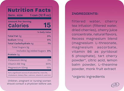 Recess Mood Magnesium Supplement Drink Calming 12 Ounce, 12 (Black 12 Pack)