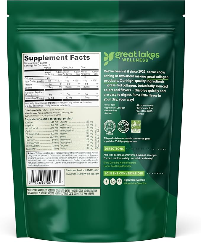 Great Lakes Wellness Collagen Peptides Powder 6 Sticks