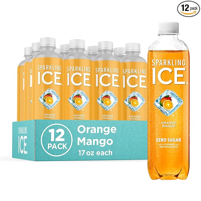 Sparkling Ice, Orange Mango Sparkling Water, Zero Sugar Flavored Water, with Vitamins and Antioxidants, Low Calorie Beverage, 17 fl oz Bottles (Pack of 12)