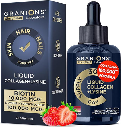 Liquid Collagen Peptides with Biotin and Lysine 50,000mcg Collagen 10,000mcg Biotin 2oz Strawberry