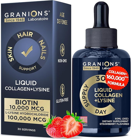 Liquid Collagen Peptides with Biotin and Lysine 50,000mcg Collagen 10,000mcg Biotin 2oz Strawberry