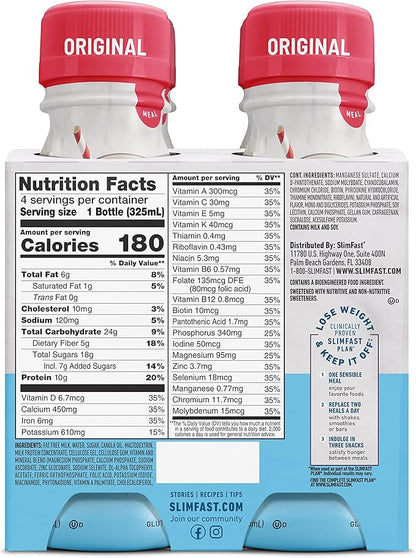 SlimFast Meal Replacement Shake, Original French 10g of 11 Fl. 4 Count