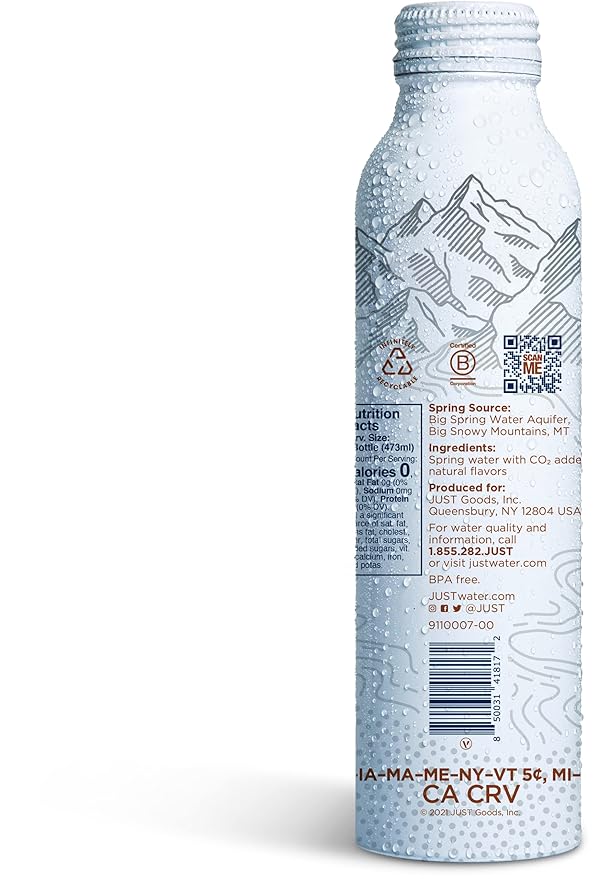 JUST Bubbles Coconut Mint - Pure Premium Sparkling Spring Water in a Fully Recyclable Reusable Eco-Friendly Bottle - 100% Mountain-Sourced Carbonated Water with Naturally Occurring Minerals, 16 Fl Oz (Pack of 12)