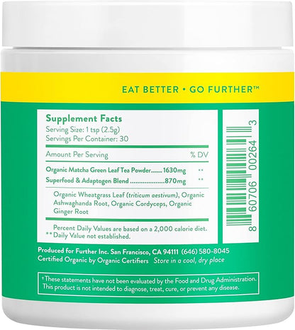 Further Food Premium Matcha Green Tea Powder USDA Organic Japanese Matcha Powder, Natural Energy + Focus + Boost Immune System, Antioxidant Plant-Based Detox Superfood (30 Servings)