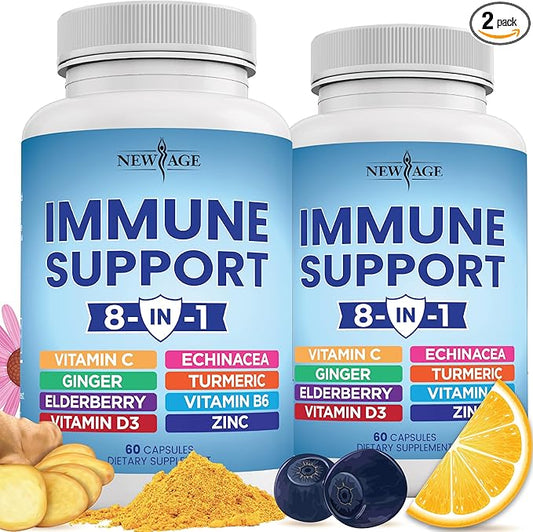 8 in 1 Immune Support Booster 50mg, Vitamin 5000 IU, B6, Elderberry 120 Count 2)