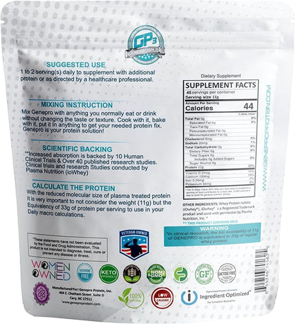 Genepro Unflavored Protein Powder (3rd Generation, 45 Servings)