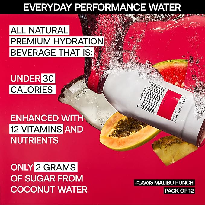 Barcode Sports Drink with Electrolytes Malibu Punch (12 Pack) - Premium Hydration, No Added Sugar - Adaptogen-Powered Plant-Based Beverage - 12 Vitamins & Minerals for Immunity & Performance