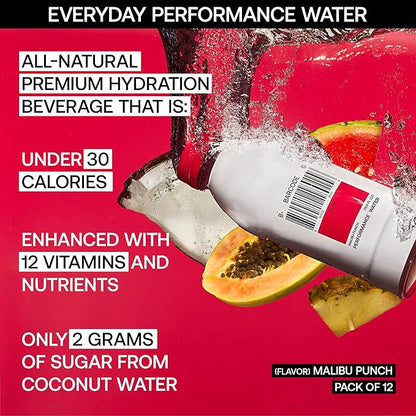 Barcode Sports Drink with Electrolytes Malibu Punch (12 Pack) - Premium Hydration, No Added Sugar - Adaptogen-Powered Plant-Based Beverage - 12 Vitamins & Minerals for Immunity & Performance