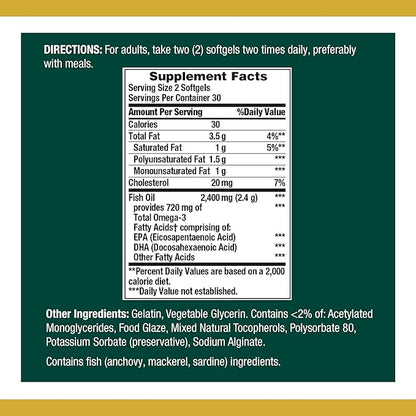 Nature's Bounty Fish Oil, 1200mg, 360mg of Omega-3, 60 Odorless Softgels (Packaging May Vary)