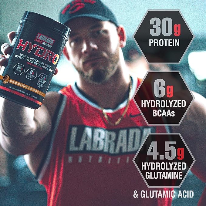 LABRADA HYDRO 100% Pure Hydrolyzed Whey 6g BCAA’s, 4.5g Glutamine, 20 Servings