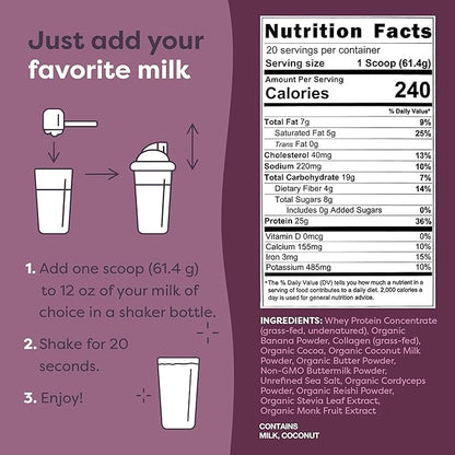 FlavCity All-in-One Protein Powder Smoothie, Brownie Batter - 100% Grass-Fed Whey Protein Powder with 25g Protein & 10g Collagen - Gluten-Free Pre Workout & Post Workout Drink - 20 Servings