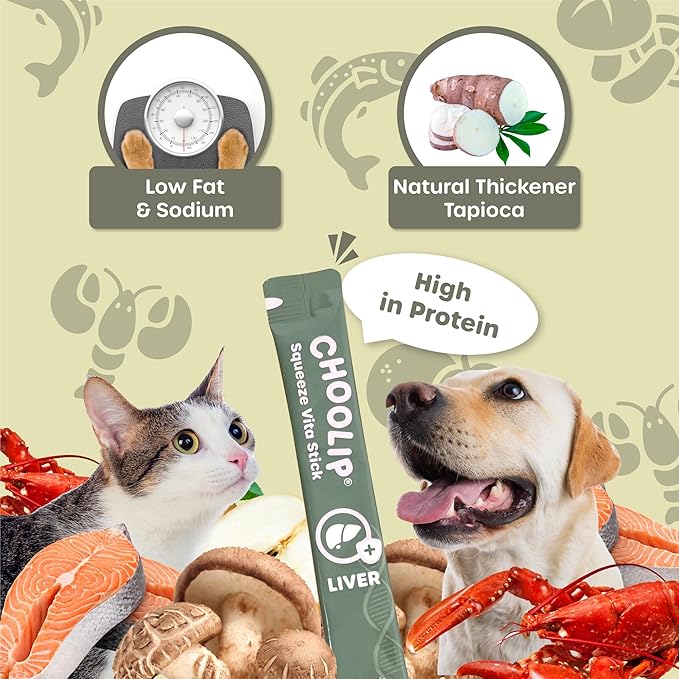 Squeeze Vita Stick Lickable Treats for Dogs & Cats. 49 Liver support sticks with essential multivitamins. Soft and tasty paste for all life stages, supporting liver health