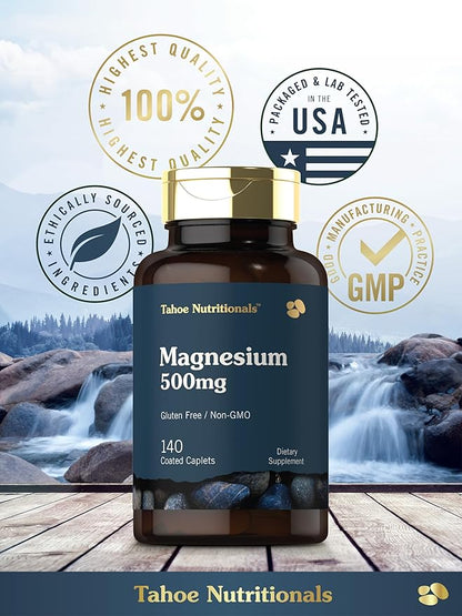 Tahoe Nutritionals Magnesium | 500mg | 140 Coated Caplets | Non-GMO and Gluten Free Supplement