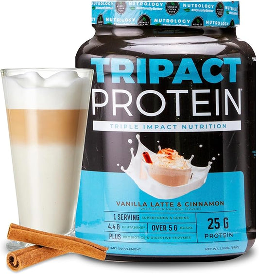 TRIPACT Protein Powder, Vanilla Latte Cinnamon 7-in-1 Meal 20 Servings