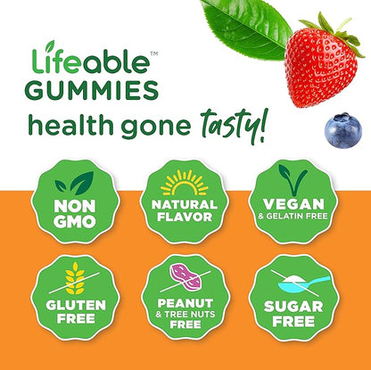 Lifeable Sugar Free Multivitamin for Men B1, B2, B2, Niacin, B5, B6, B6, Folate, B12, Biotin, 90 Gummies