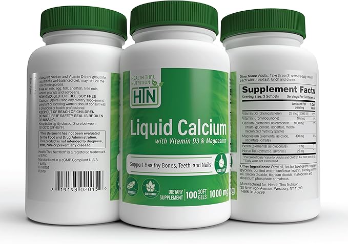 Liquid Calcium 1000mg, Magnesium 400mg, Vitamin D3 1,000iu 1,000iu and 6 Calcium 3rd Party 100)