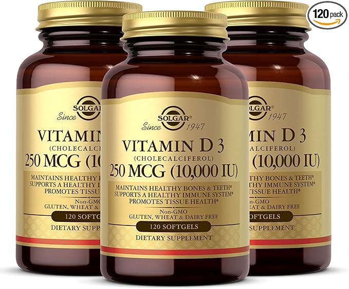 Solgar Vitamin D3 (Cholecalciferol) 250 MCG (10,000 IU), 120 Softgels 120 Servings