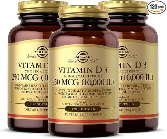 Solgar Vitamin D3 (Cholecalciferol) 250 MCG (10,000 IU), 120 Softgels 120 Servings
