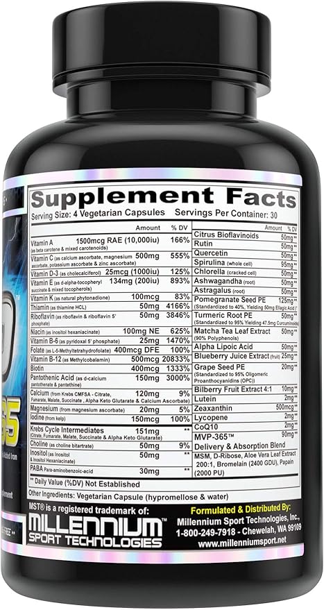 MST MVP-365 Multi Vitamin, Vitamin C, 1000iu Vitamin D3, L-5 L-5 Methyltetrahydrofolate, 120 V-Caps,