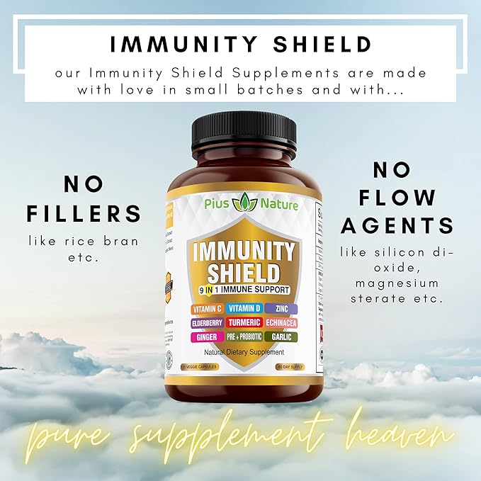 9-in-1 Immune Support Vitamin C (1000mg), D3 (5000 (5000 IU), Zinc(22mg) with (120 caps 2 month