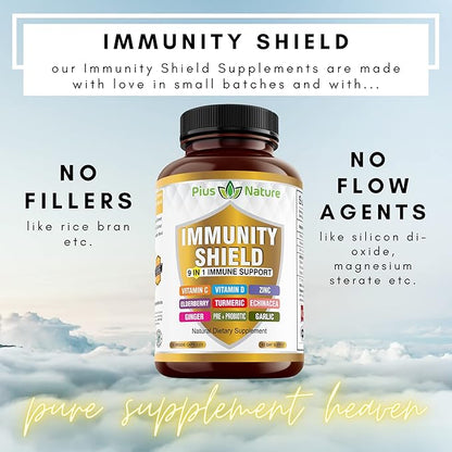 9-in-1 Immune Support Vitamin C (1000mg), D3 (5000 (5000 IU), Zinc(22mg) with (120 caps 2 month