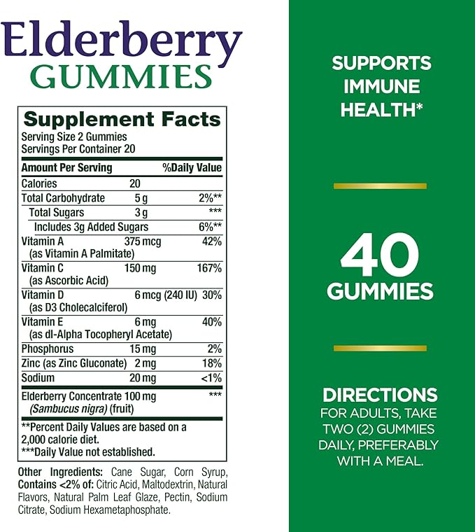 Nature's Bounty Elderberry Gummies, Immune Support, 40 Gummies