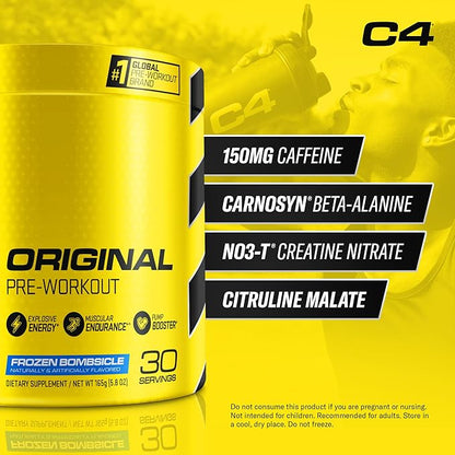 Cellucor C4 Original Pre Workout Powder Frozen Bombsicle Sugar Free Preworkout Energy for Men & Women 150mg Caffeine + Beta Alanine + Creatine - 30 Servings (Packaging May Vary)