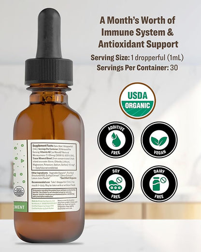 RawGuru Vitamin K2 Supplement - Organic Vegan Vitamin K2 MK7 with Trace Minerals - Nano-Processed Antioxidant & Immune Support Supplement Tincture - 30 Servings of Vegan Drops per 30 ml, Pack of 1