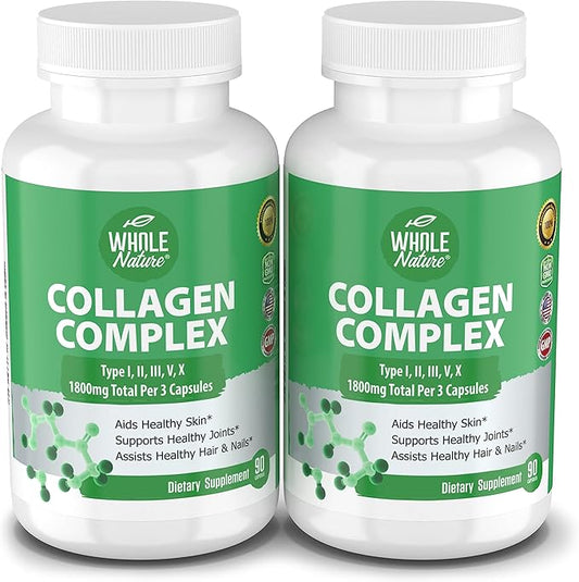 Multi Collagen Protein Peptides Supplement Capsules 1800mg Collagen 100% Natural, 180ct (2) (2)