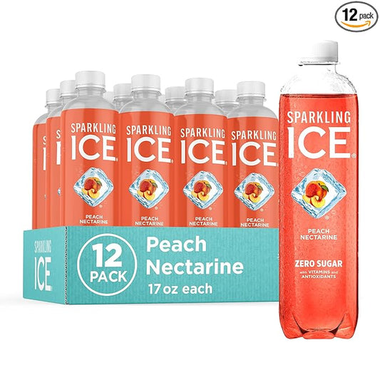 Sparkling Ice, Peach Nectarine Sparkling Water, Zero Sugar Flavored Water, with Vitamins and Antioxidants, Low Calorie Beverage, 17 fl oz Bottles (Pack of 12)