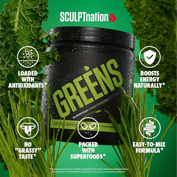 Sculpt Nation by V Shred Greens - Premium Greens Powder & Superfood Blend with Collagen to Support Skin, Digestion, and Energy - 30-Day Supply