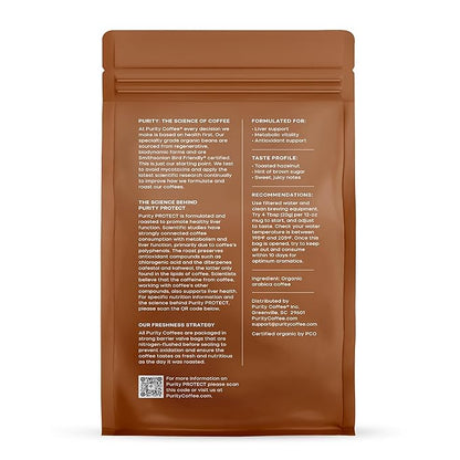 Purity Coffee PROTECT Light-Medium Roast Ground Coffee for Liver Vitality - USDA Organic and Third-Party Tested for Antioxidants, Mold, Mycotoxins and Pesticides - 12oz